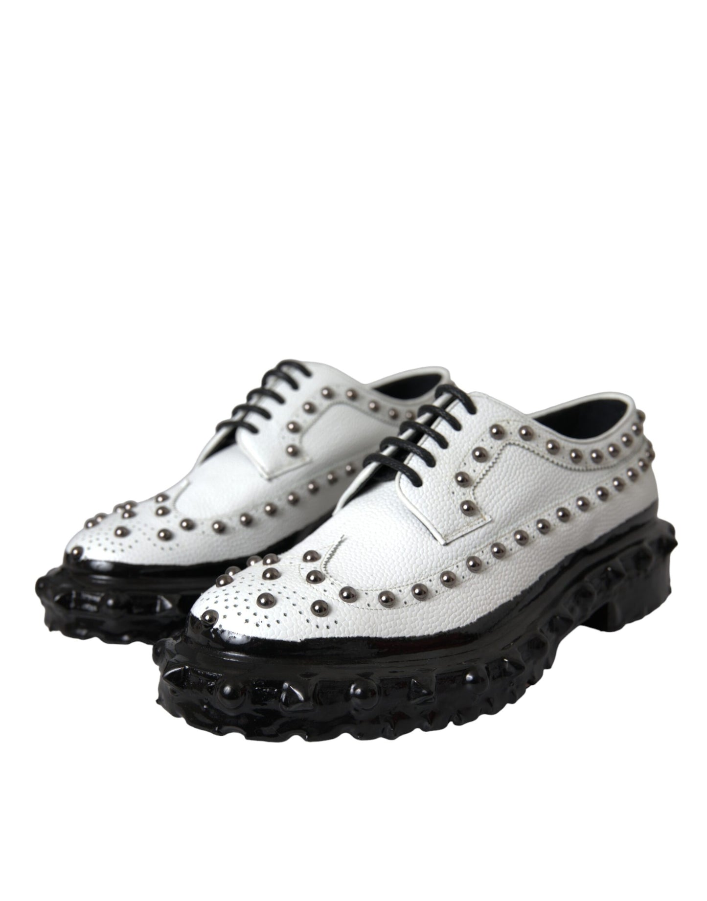  - Black White Embellished Derby Formal Shoes