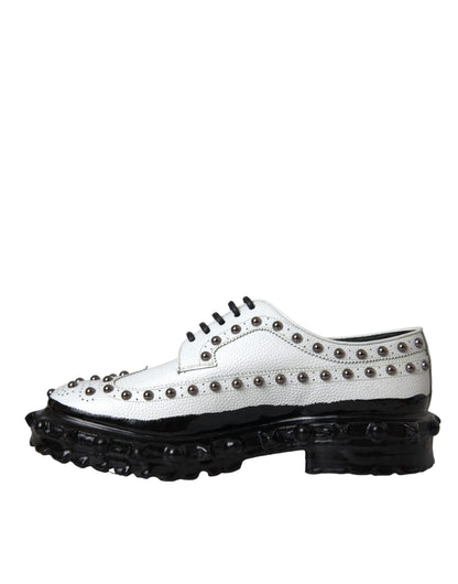  - Black White Embellished Derby Formal Shoes