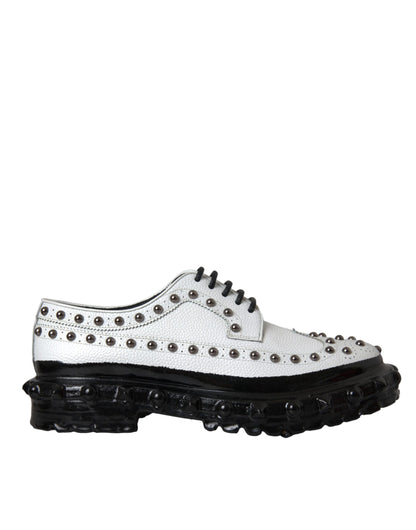  - Black White Embellished Derby Formal Shoes