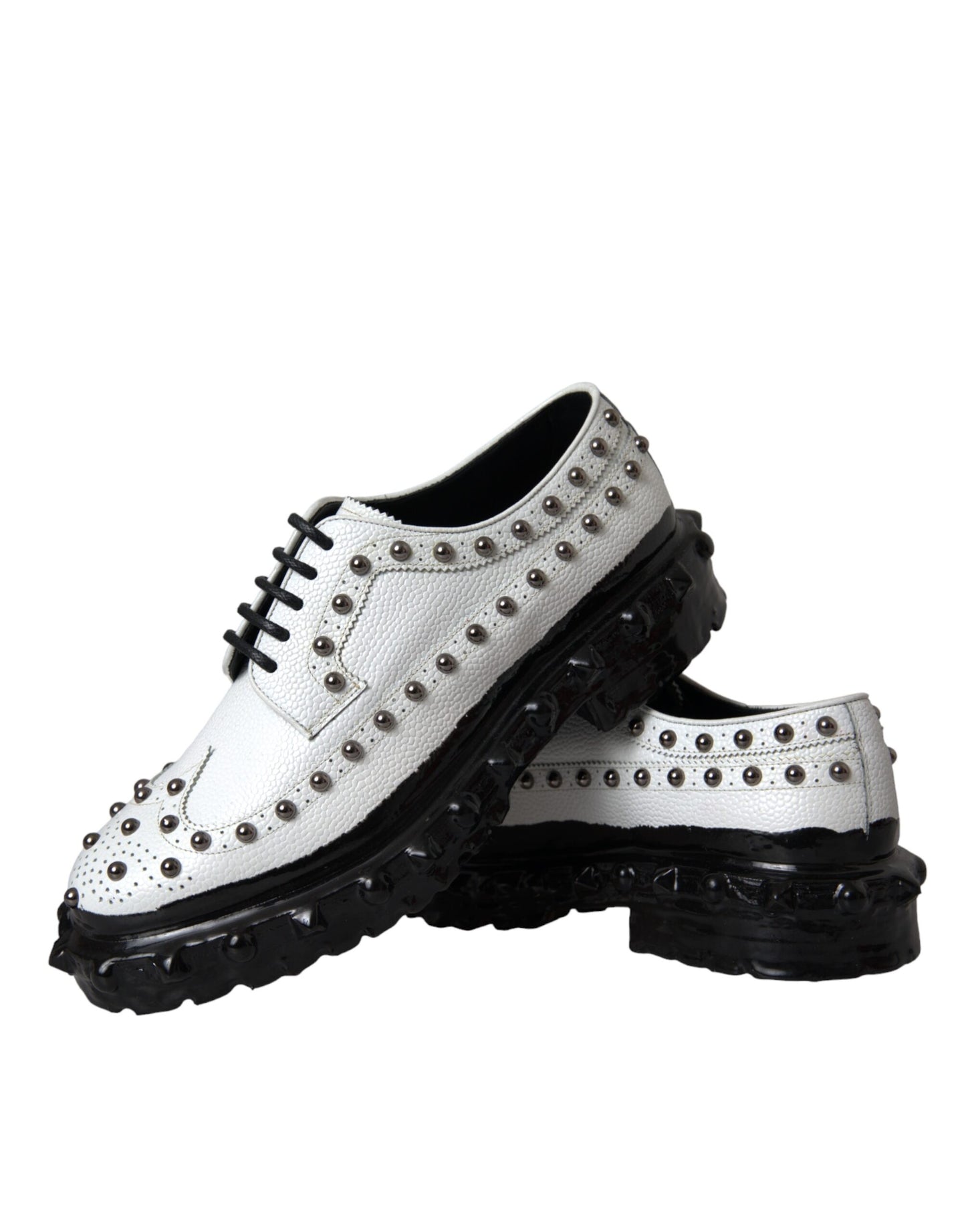  - Black White Embellished Derby Formal Shoes