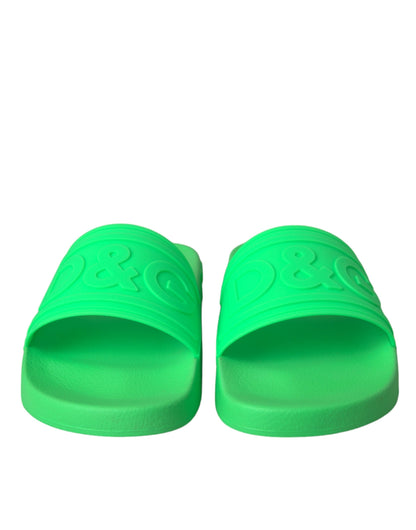  - Green Leather Slides Sandals Beachwear Shoes