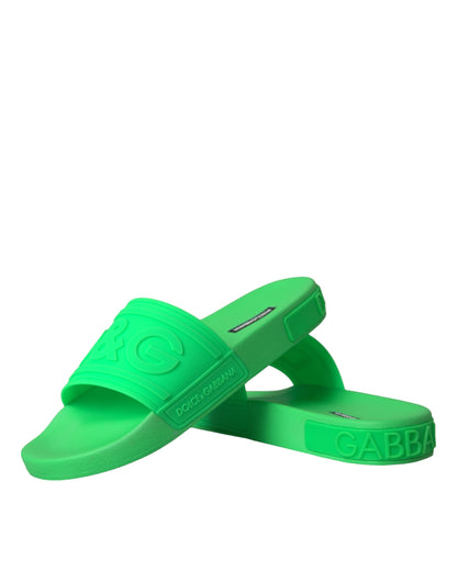  - Green Leather Slides Sandals Beachwear Shoes