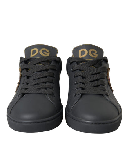  - Black Leather Heart Embellished Sneakers Shoes