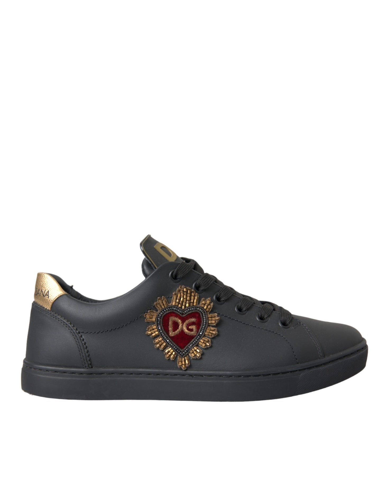  - Black Leather Heart Embellished Sneakers Shoes