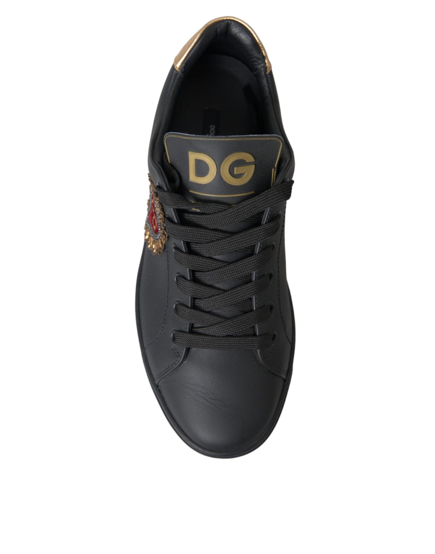 Dolce & Gabbana Black Leather Heart Embellished Sneakers for Men
