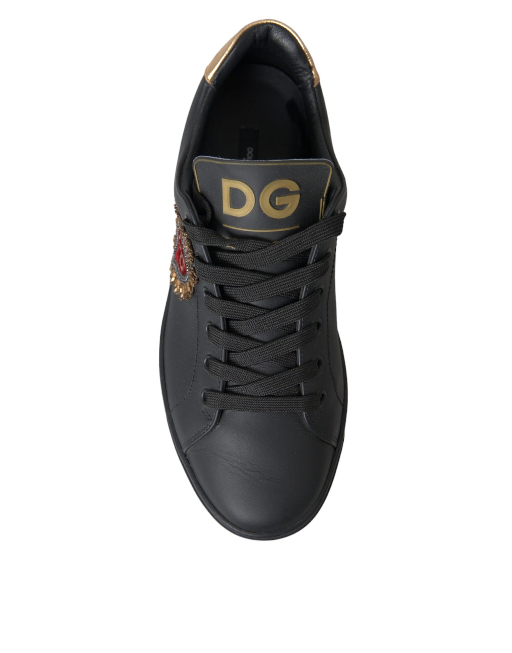 Dolce & Gabbana Black Leather Heart Embellished Sneakers for Men