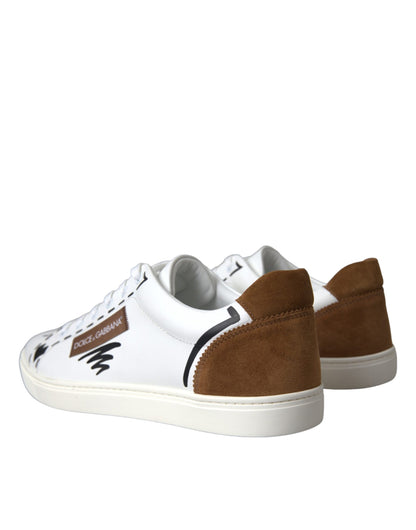  - White Brown Leather Logo Low Top Sneakers Shoes