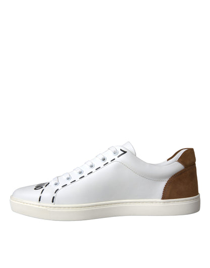  - White Brown Leather Logo Low Top Sneakers Shoes