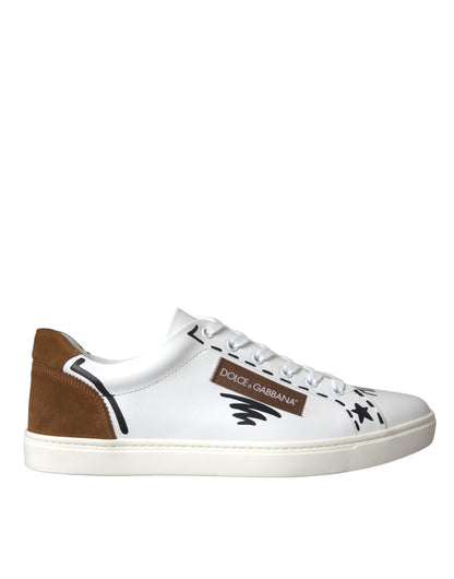  - White Brown Leather Logo Low Top Sneakers Shoes