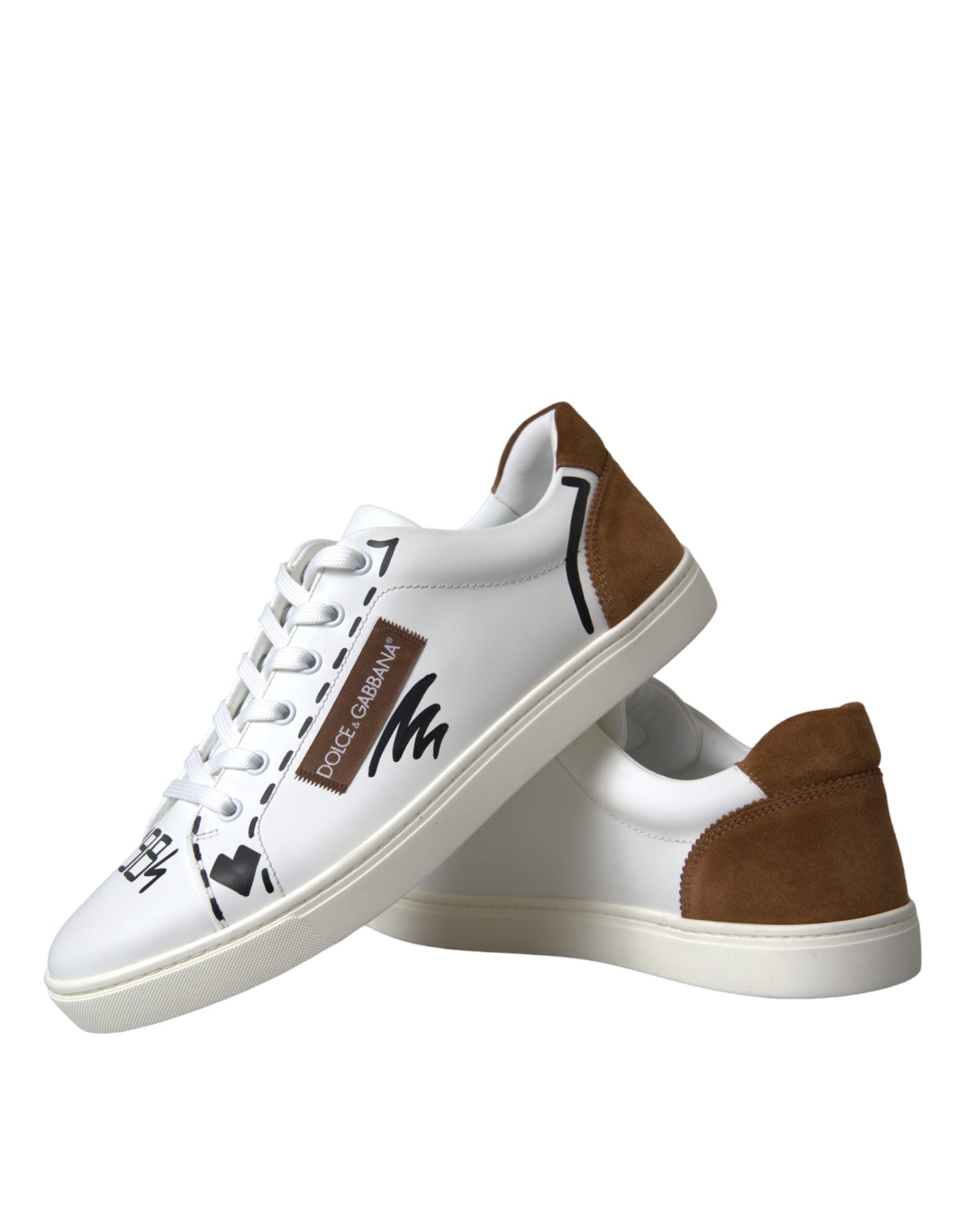  - White Brown Leather Logo Low Top Sneakers Shoes