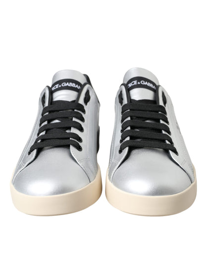  - Silver Portofino Calf Leather Sneakers Men Shoes