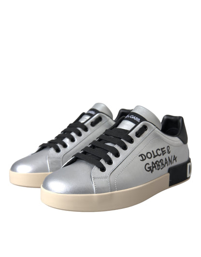  - Silver Portofino Calf Leather Sneakers Men Shoes