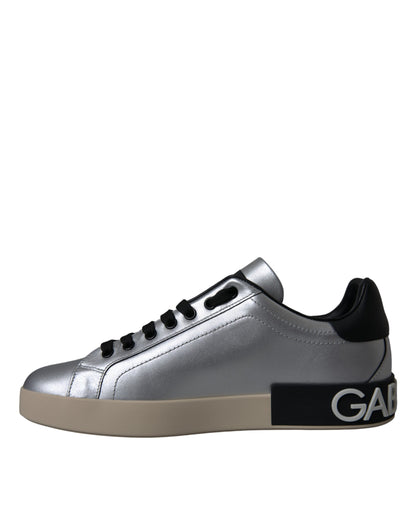  - Silver Portofino Calf Leather Sneakers Men Shoes