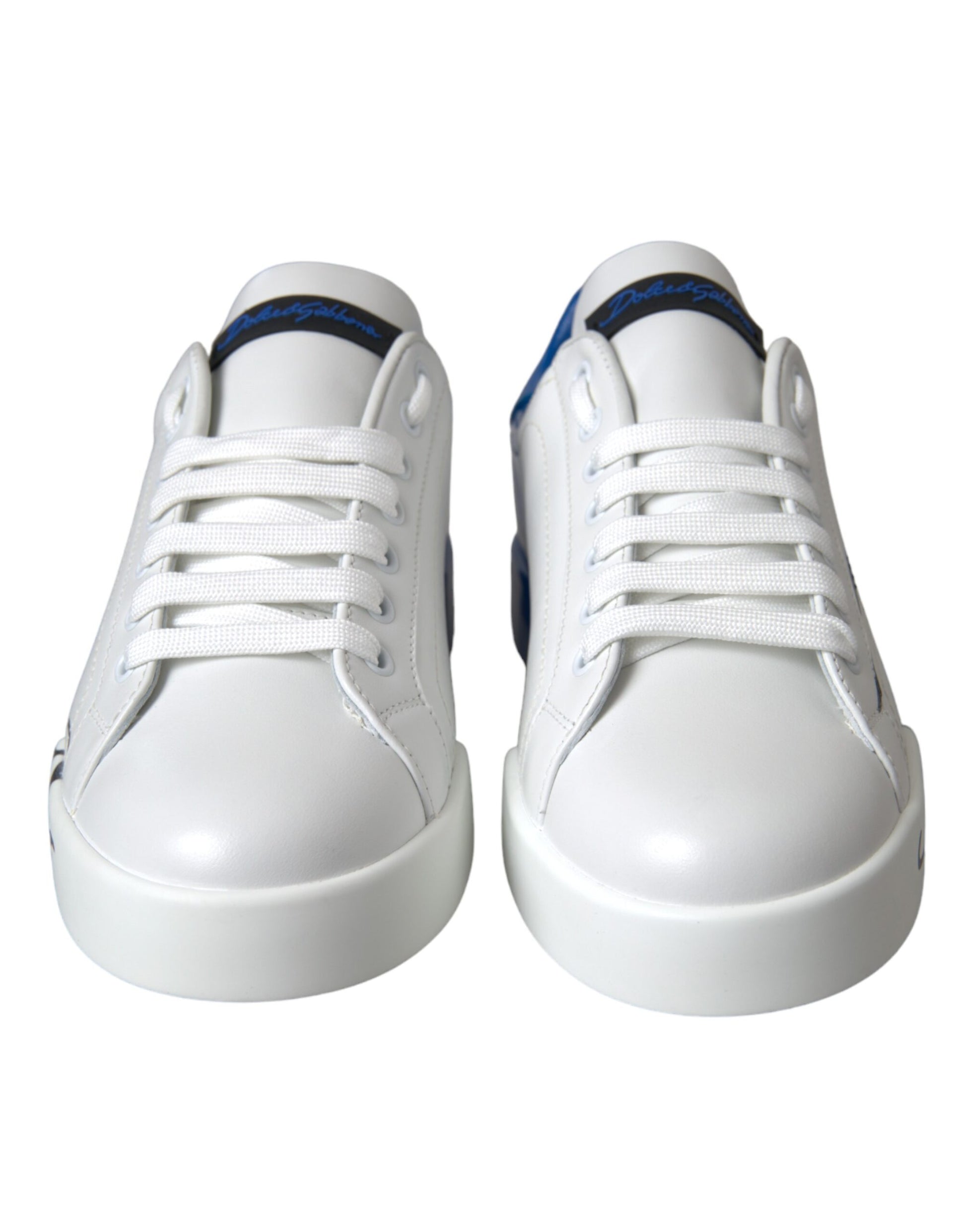 Dolce & Gabbana White Blue Leather Logo Low Top Sneakers
