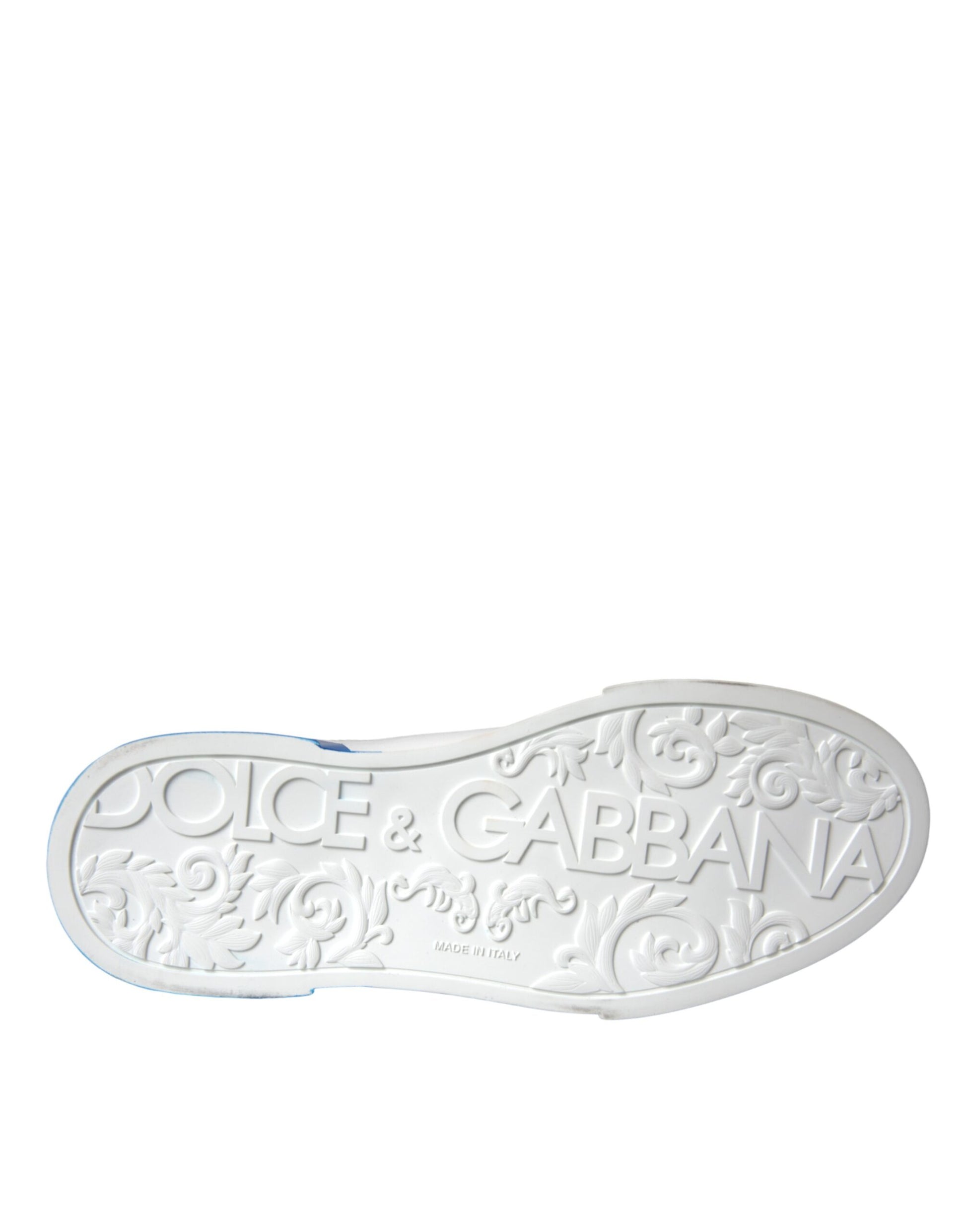Dolce & Gabbana White Blue Leather Logo Low Top Sneakers