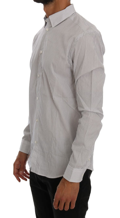  - Elegant White & Blue Striped Casual Shirt