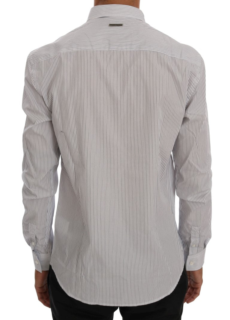  - Elegant White & Blue Striped Casual Shirt