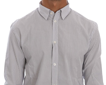  - Elegant White & Blue Striped Casual Shirt