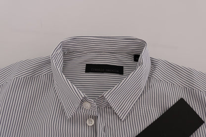  - Elegant White & Blue Striped Casual Shirt