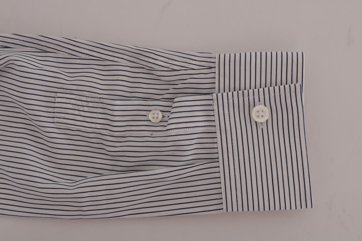  - Elegant White & Blue Striped Casual Shirt