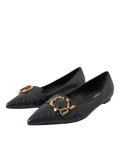  - Black Devotion Leather Pointy Flats Shoes