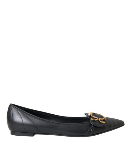  - Black Devotion Leather Pointy Flats Shoes