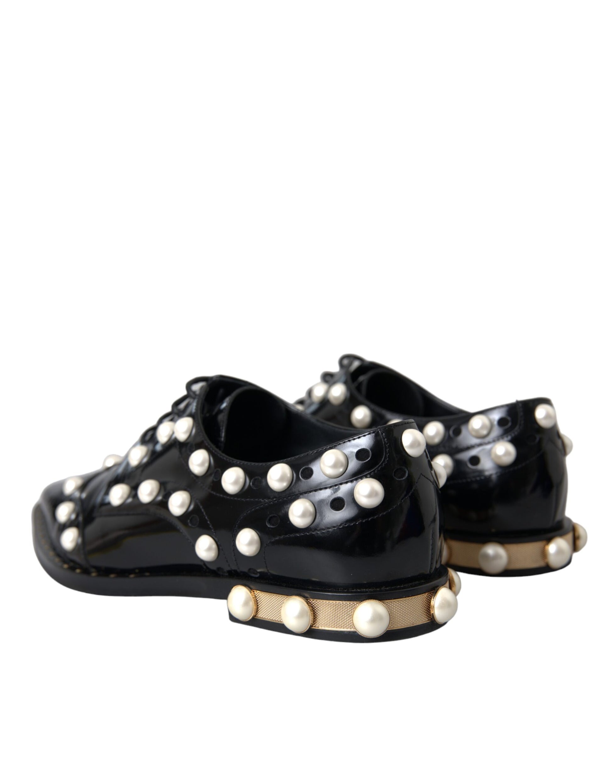 Black Leather Faux Pearl Dress Broque Shoes