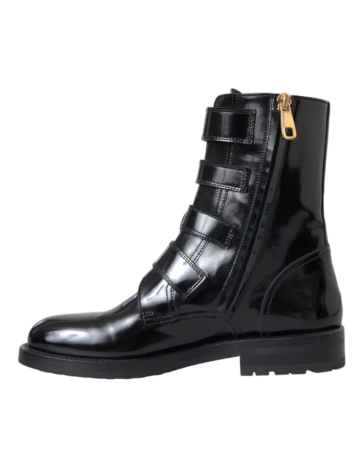  - Black Leather Crystal Buckles Boots Shoes