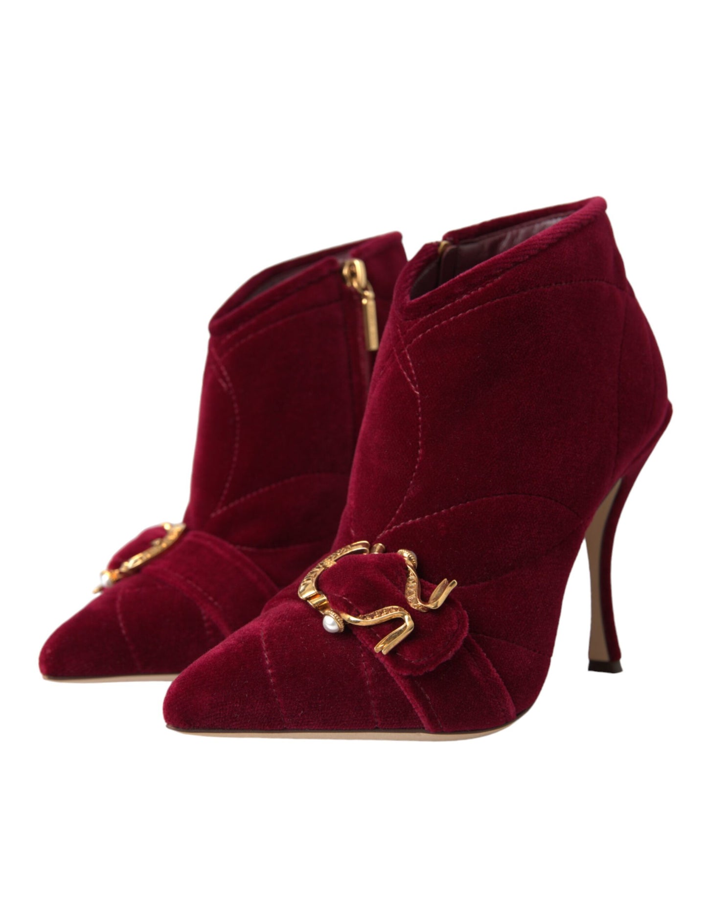 Devotion Buckle Booties in Dark Red Velvet