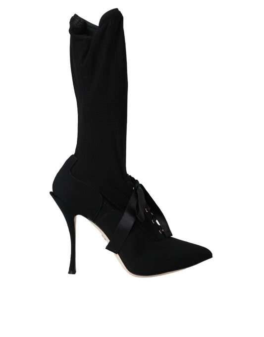  - Black Stiletto Heels Mid Calf Boots Shoes