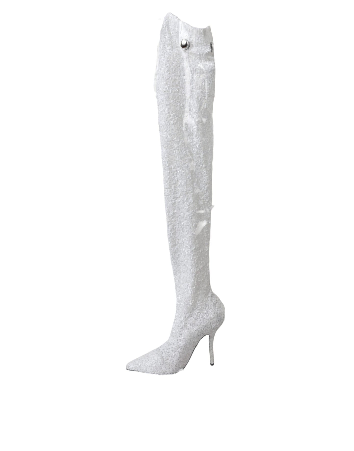  - White Heels Stiletto Knee High Boots Shoes