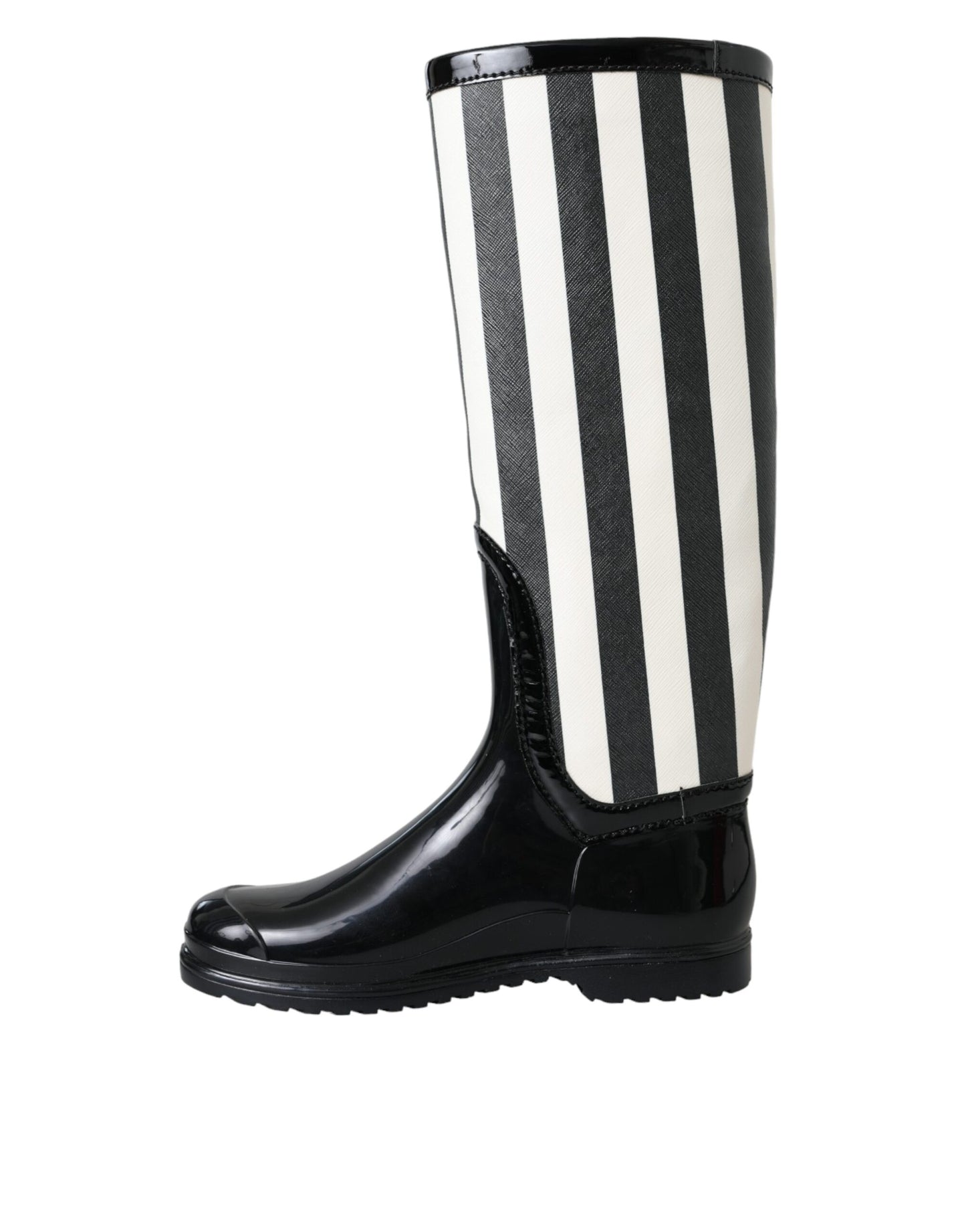  - Black Rubber Knee High Flat Boots Shoes