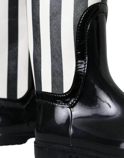  - Black Rubber Knee High Flat Boots Shoes