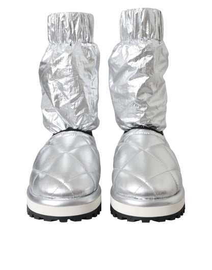 Metallic Silver Quilted Logo Patch Boots