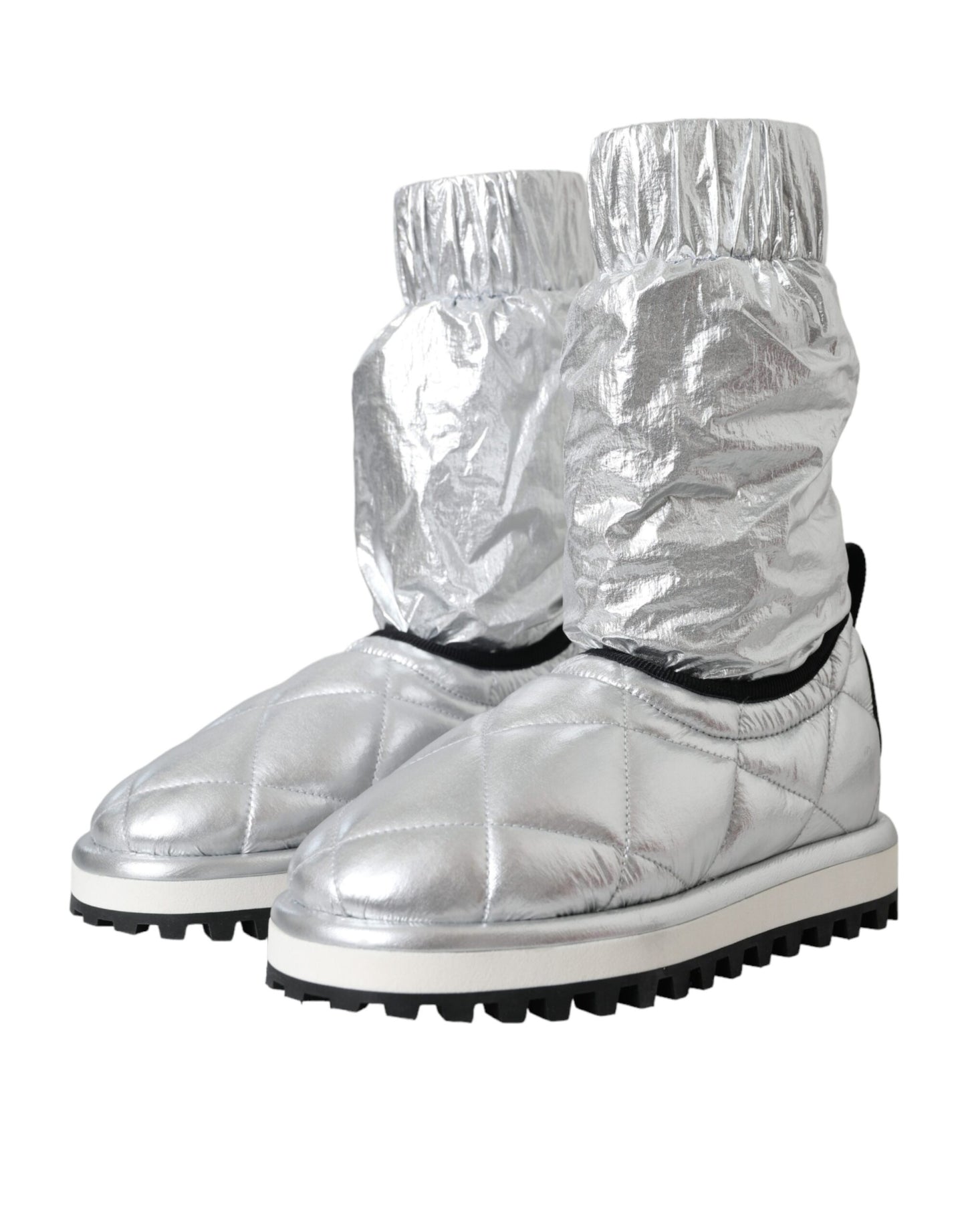 Metallic Silver Quilted Logo Patch Boots