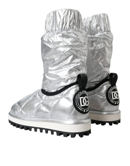 Metallic Silver Quilted Logo Patch Boots