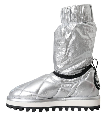 Metallic Silver Quilted Logo Patch Boots