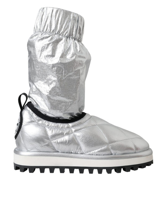 Metallic Silver Quilted Logo Patch Boots