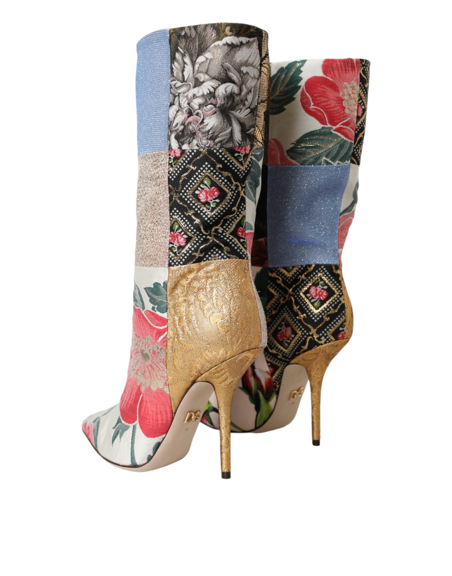  - Multicolor Patchwork Print Heeled Boots Shoes