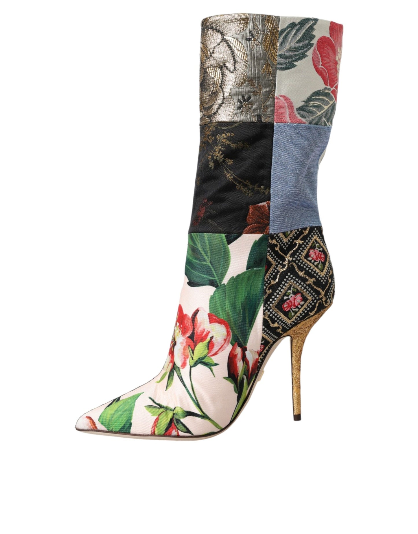  - Multicolor Patchwork Print Heeled Boots Shoes