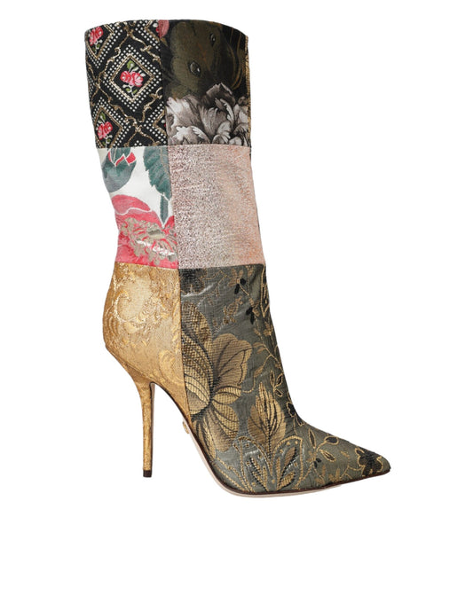  - Multicolor Patchwork Print Heeled Boots Shoes