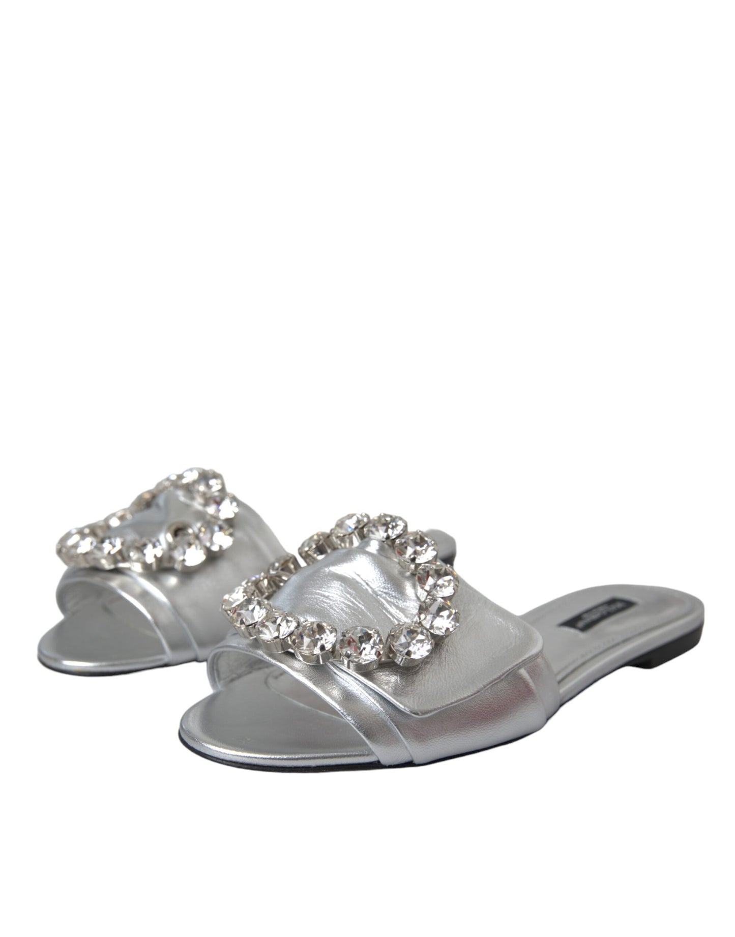  - Silver Crystal Leather Flats Sandals Shoes