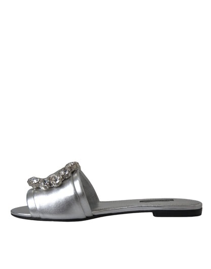  - Silver Crystal Leather Flats Sandals Shoes