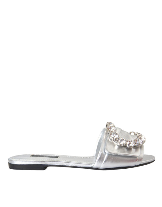  - Silver Crystal Leather Flats Sandals Shoes