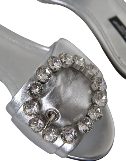  - Silver Crystal Leather Flats Sandals Shoes