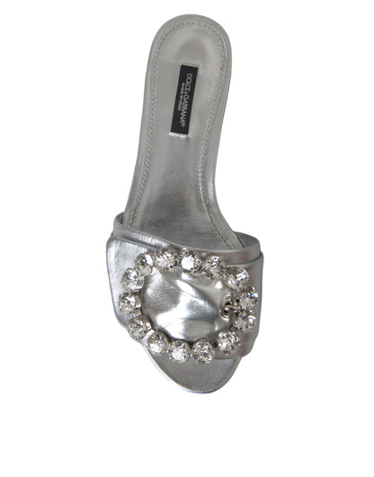  - Silver Crystal Leather Flats Sandals Shoes