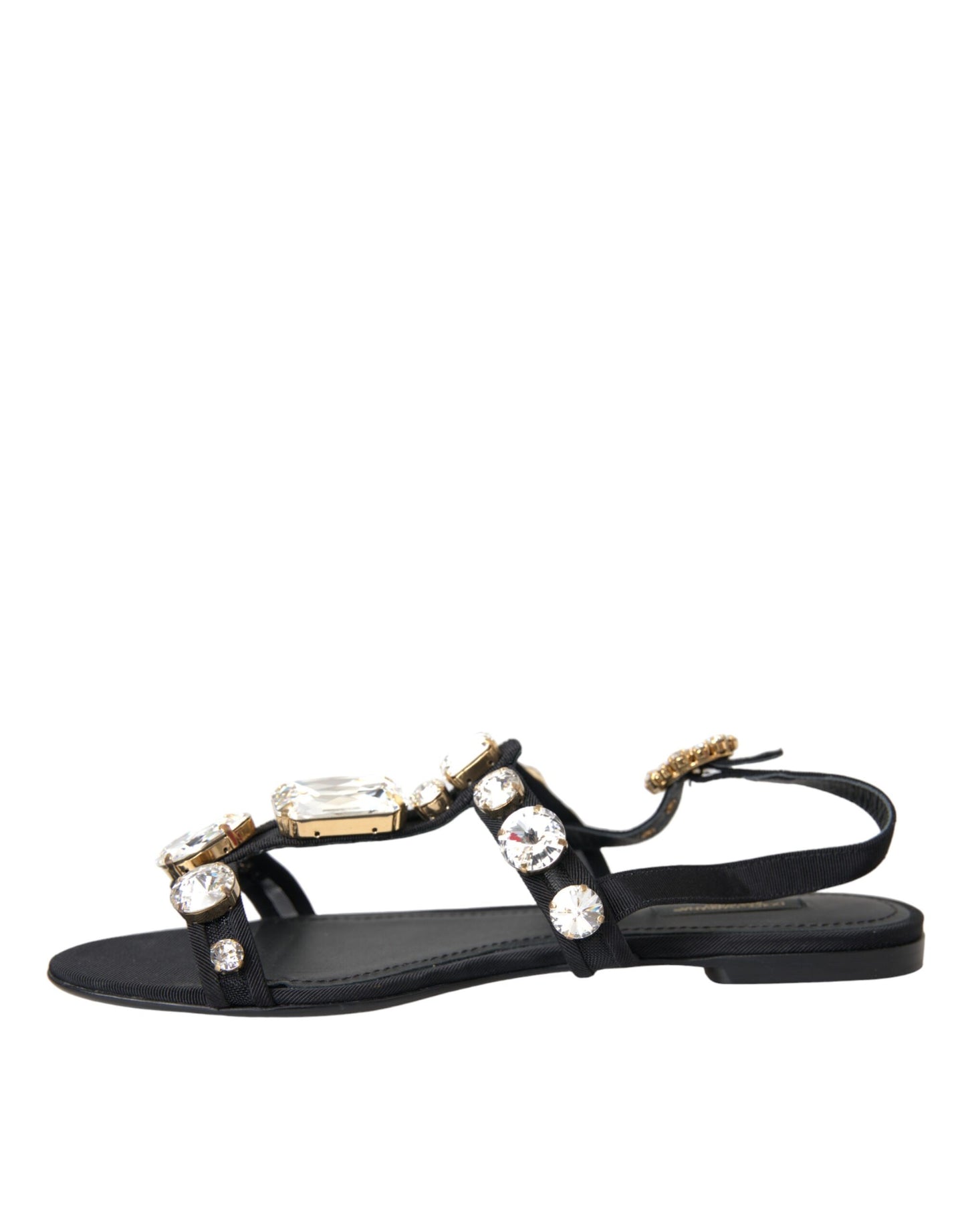  - Black Leather Crystal Flats Sandals Shoes