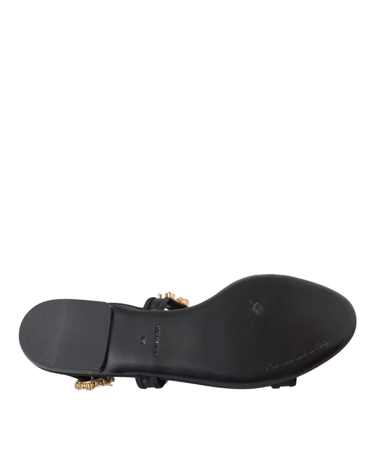  - Black Leather Crystal Flats Sandals Shoes