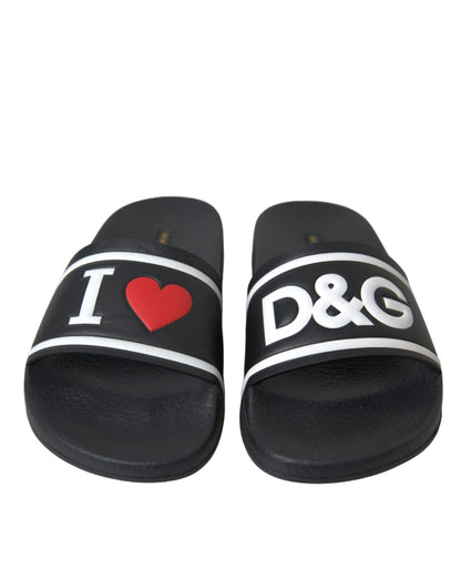  - Black Leather I Love D&G Sandals Slides Shoes