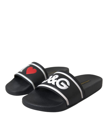  - Black Leather I Love D&G Sandals Slides Shoes